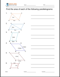 Parallelogram area worksheet